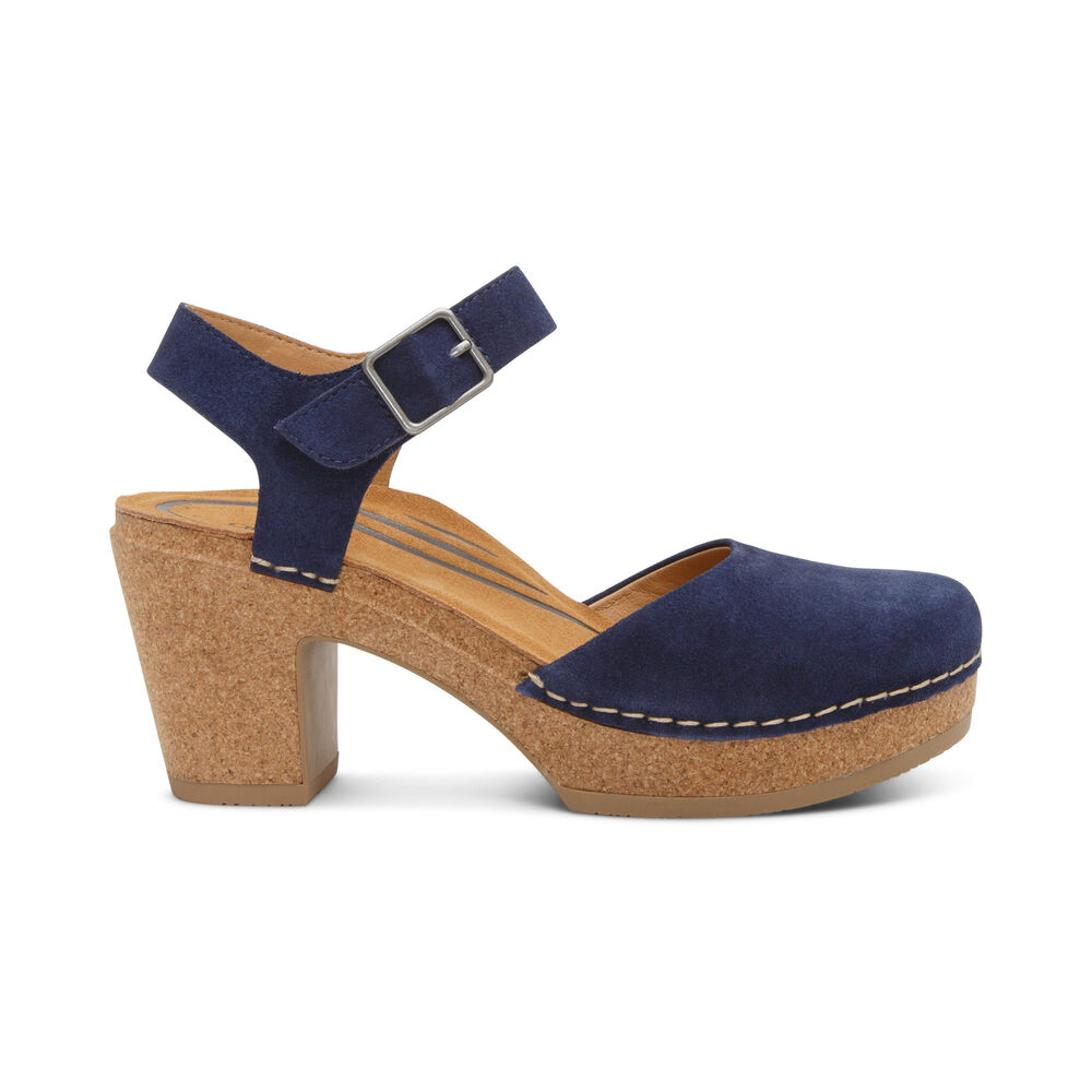 Aetrex Women's Finley Closed Toe Heel Wedge Sandals - Navy | USA K8MFDCM